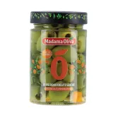 Греческие зеленые оливки без косточек с апельсиновой цедрой и розмарином MADAMA OLIVA, 140 г