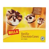 Edible vanilla and chocolate flavored ice cream in waffle cone BILLA, 6x120 ml