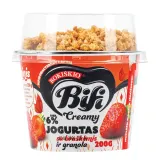 Jogurtas ROKIŠKIO Bifi Creamy su braškėmis ir granola 6% rieb., 200 g