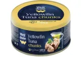 Gelsvauodegių tunų gabaliukai saulėgrąžų aliejuje. WELL DONE, 400 g