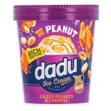Vanilės skonio valgomieji ledai DADU su sūrios karamelės įdaru ir sūdytais karamelizuotais žemės riešutais, 400 ml