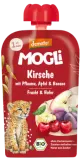 Vyšnių, slyvų, obuolių, bananų ir avižų tyrelė, biodinaminė 100 g MOGLI