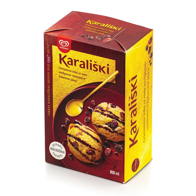 Мороженое со вкусом яйца KARALIŠKI с изюмом, замоченным в руме, и какао начинкой, 800 мл