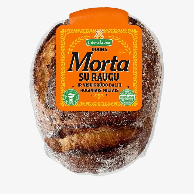 Šviesi duona su raugu ir viso grūdo dalių ruginiais miltais MORTA, 500 g