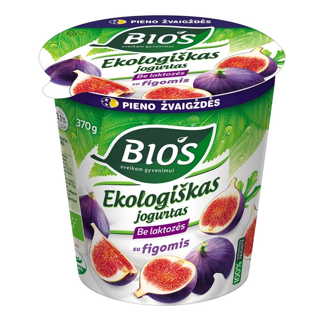 Ekologiškas jogurtas be laktozės su figomis BIOS, 3,1 % rieb, 370 g