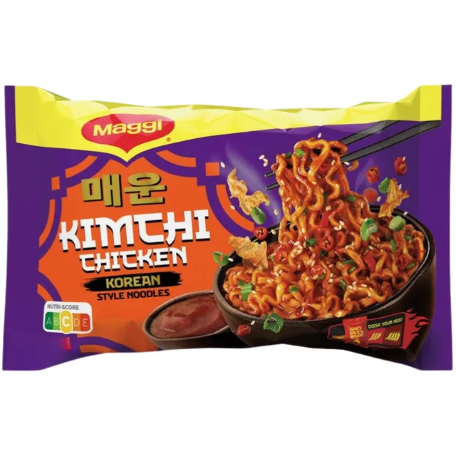 Быстро готовящиеся лапша корейского стиля со вкусом курицы и кимчи с острым соусом MAGGI, 130 г