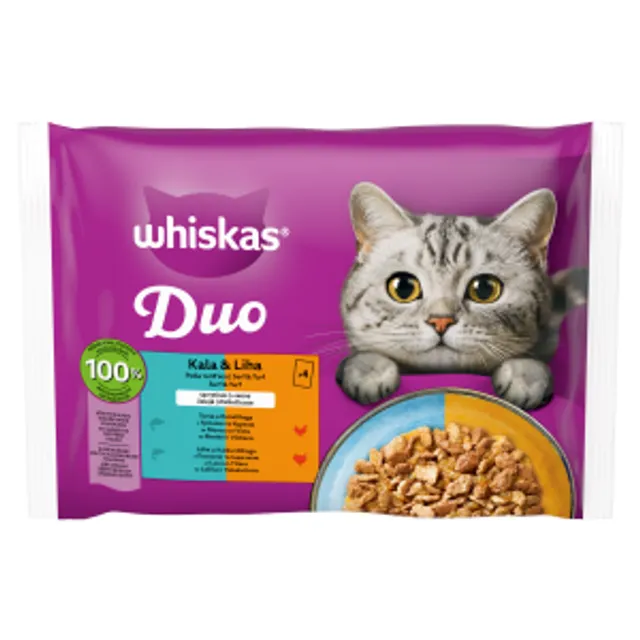 Visavertis šlapias ėdalas suaugusioms katėms Whiskas Pouch Tasty Duo su žuvimi ir mėsa 85g