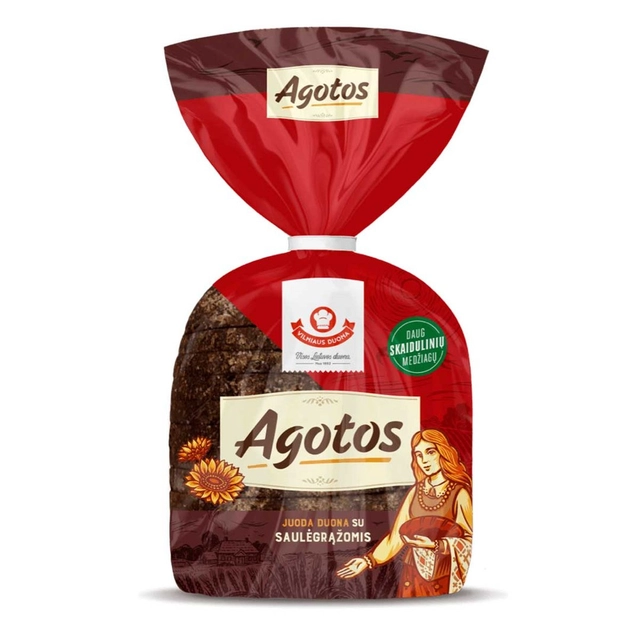Черный ржаной нарезной хлеб с семечками подсолнечника AGOTOS, 375 г