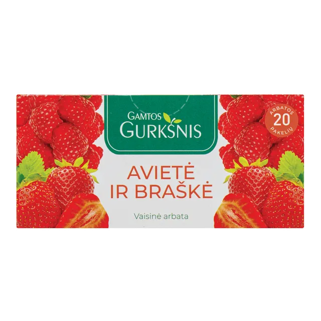 Aviečių ir braškių arbata GAMTOS GURKŠNIS, 20 x 2 g