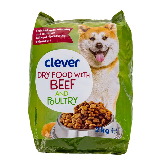 Сухой корм для собак с говядиной и птицей CLEVER, 2 кг