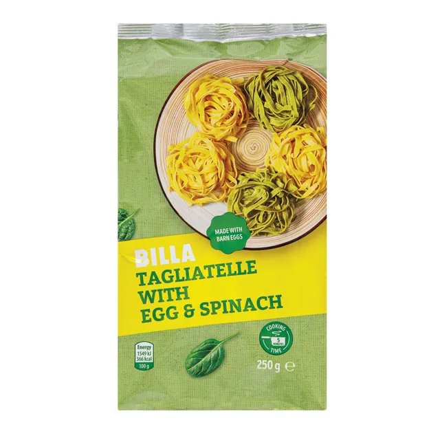 Makaronais su kiaušiniais ir špinatais BILLA TAGLIATELLE, 250 g