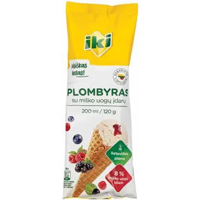 Vanilla flavored edible ice cream with forest berry filling plombir IKI, 200 ml
