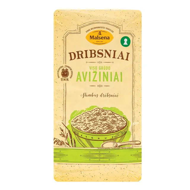 Visų grūdo dalių avižiniai dribsniai MALSENA, 1,5 kg