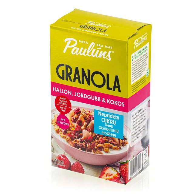 Granola su avietėmis ir braškėmis PAULUNS, 450 g