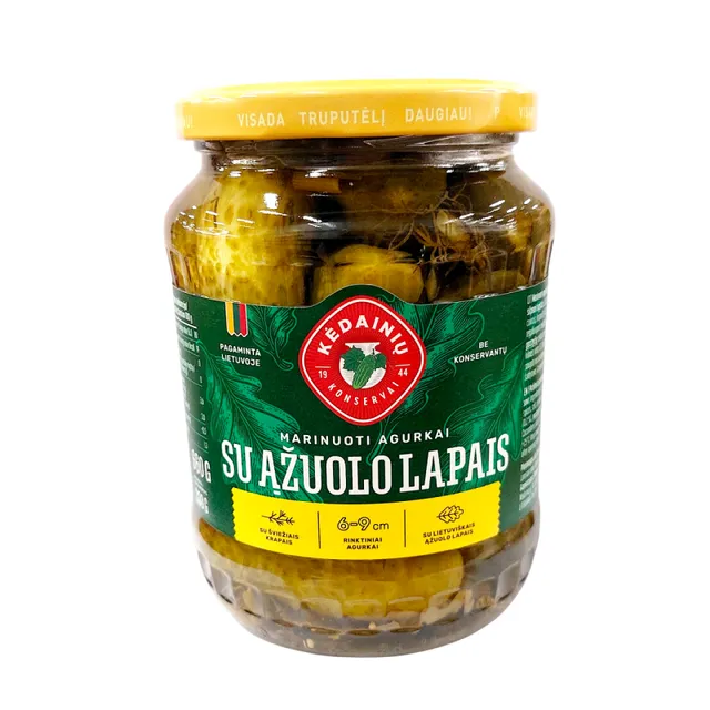Marinuoti agurkai su ąžuolo lapais KĖDAINIŲ JUBILIEJINIAI, 660 g