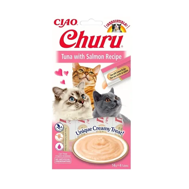 Kreminis skanėstas katėms su lašiša ir tunu, CHURU 56 g