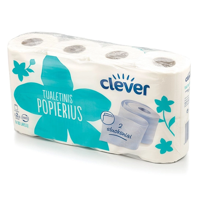 Tualetinis popierius 2 sluoksnių CLEVER, 8 vnt.