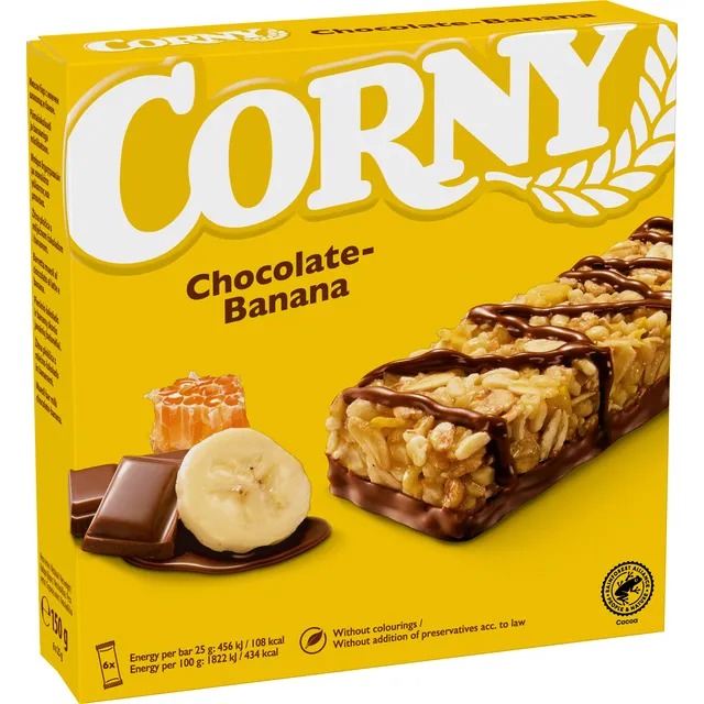 Злаковые батончики со вкусом молочного шоколада и банана CORNY, 150 г