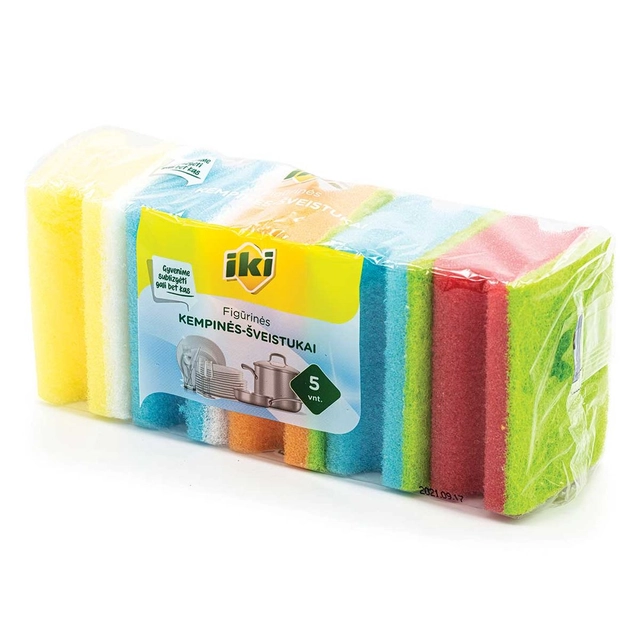 Spalvotos figūrinės kempinės su abrazyvu IKI, 5 vnt.
