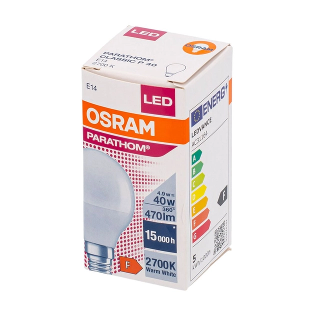 LED lemputė OSRAM Frosted,Cl P40 E14 4.9W, 470lm