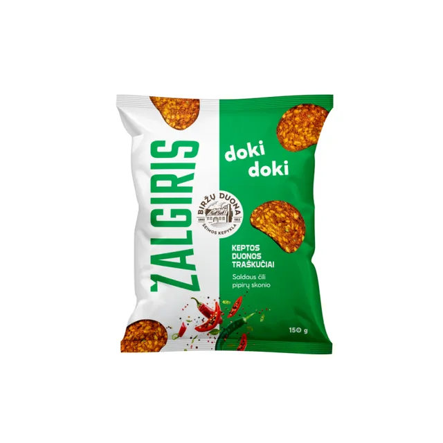 Fried bread chips with sweet chili pepper flavor DOKI DOKI ŽALGIRIS 150 g