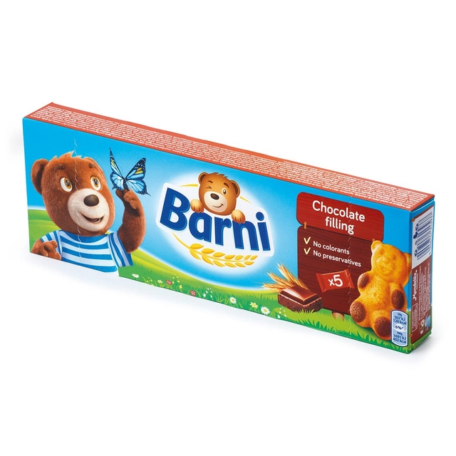 Biskvitiniai pyragaičiai BARNI su šokoladiniu įdaru, 5 x 30 g