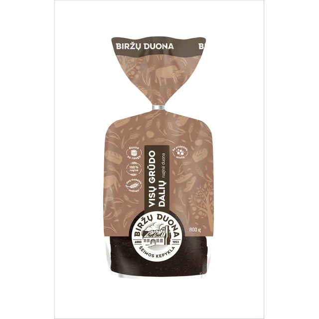 Viso grūdo dalių ruginė raikyta duona, 800 g