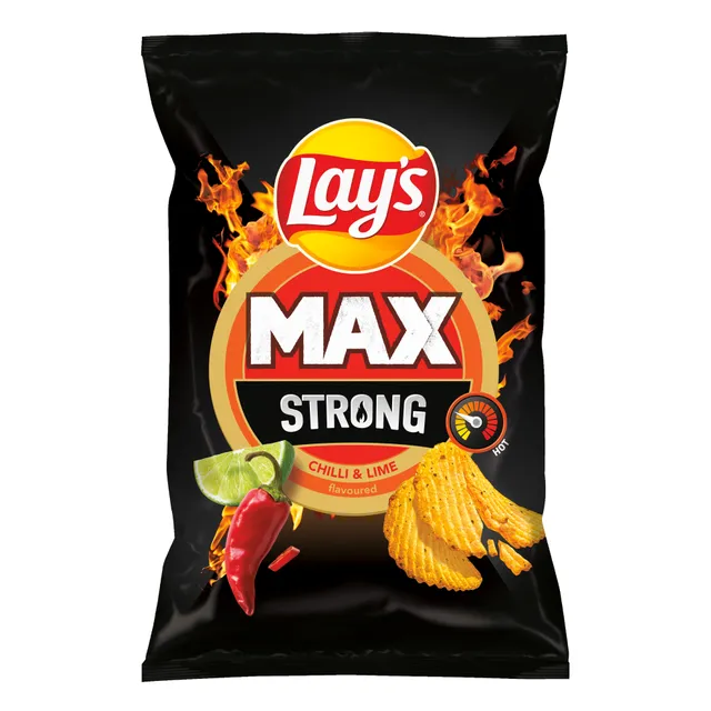 Čili pipirų ir žaliųjų citrinų skonio bulvių traškučiai LAY'S MAX STRONG, 120 g