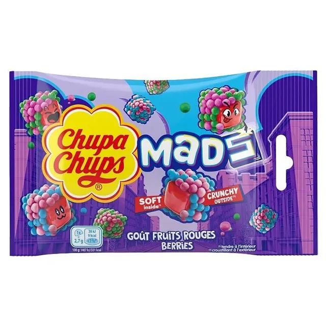 Vaisių skonio kramtomi saldainiai CHUPA CHUPS MADS, 45 g