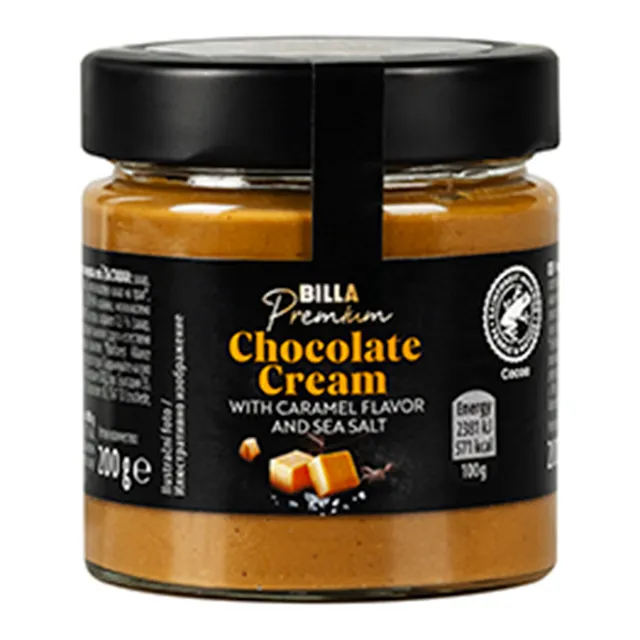 Šokoladinis kremas sūrios karamelės ir jūros druskos skonio BILLA PREMIUM, 200 g
