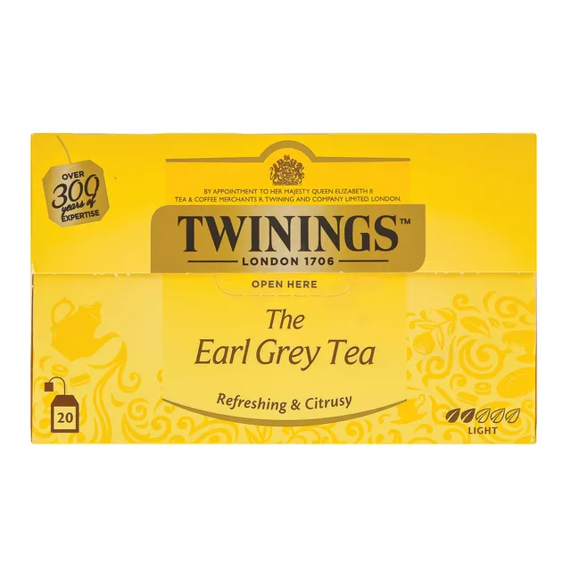 Black tea TWININGS EARL GREY, 20 x 2 g