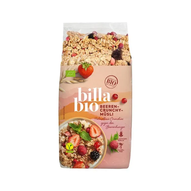 Ekologiški traškūs dribsniai su 3% liofilizuotų uogų BILLA BIO, 500 g