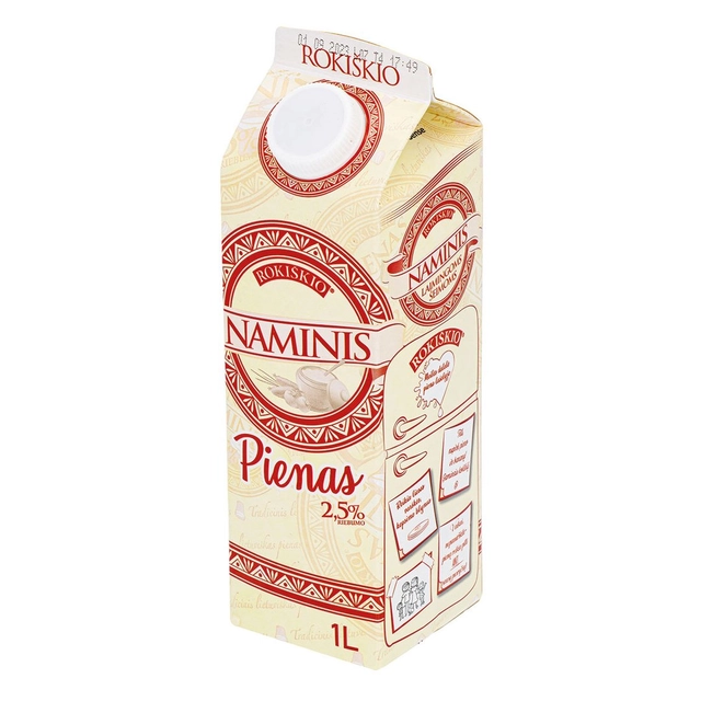 Pusriebis Rokiškio pienas NAMINIS, 2,5% rieb., 1 l