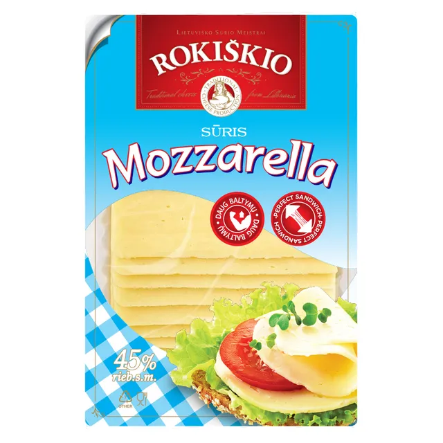 Sūris riekutėmis ROKIŠKIO MOZZARELLA, 45% rieb., 150 g