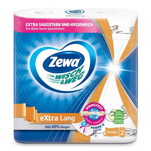 Virtuvinis rankšluostis ZEWA WISCH&WEG EXTRA LONG (2 sluoksnių), 2 vnt.