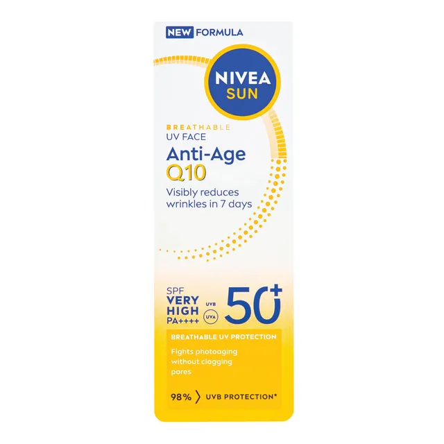 Veido kremas nuo saulės, SPF50+NIVEA SUN BREATHABLE UV FACE ANTI-AGE Q10, 40 ml