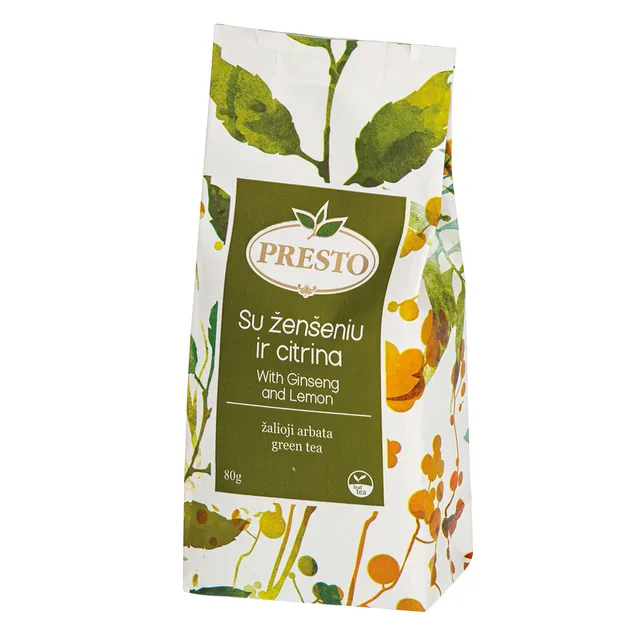 Green tea with ginseng and lemon PRESTO, 80 g