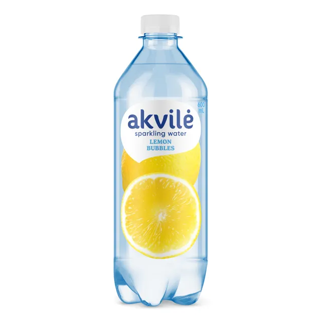 Lengvai gazuotas stalo vanduo su citrinos aromatu AKVILĖ, 0,6 l