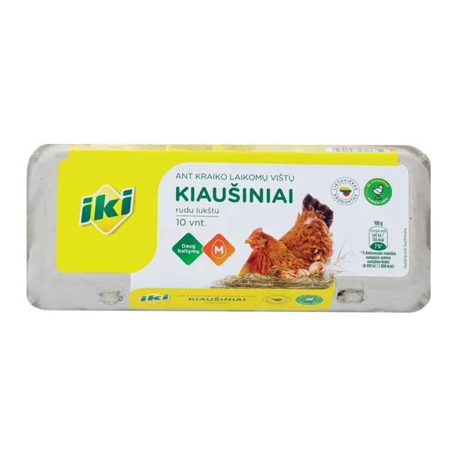 Kiaušiniai IKI ant kraiko laikomų vištų M dydžio, rudu lukštu, Nr.2, 10 vnt