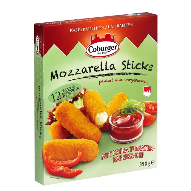Kepamos Mozzarella lazdelės su pomidorų ir paprikų padažu COBURGER, 300 g