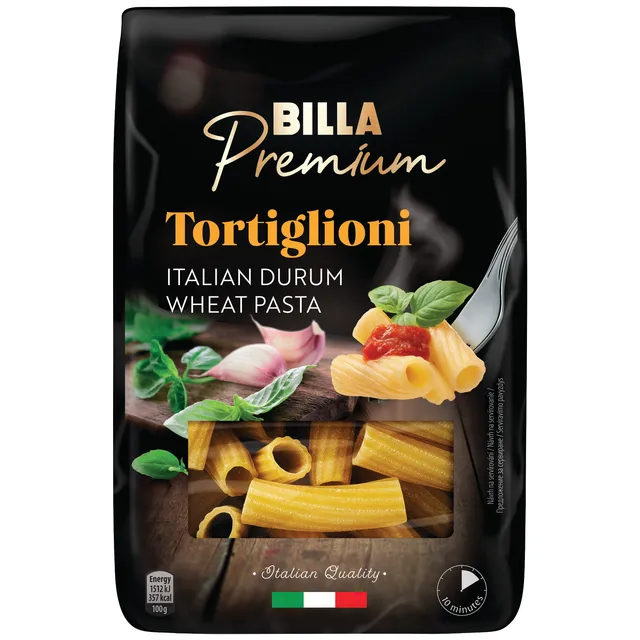 Itališki kietųjų kviečių makaronai TORTIGLIONI BILLA PREMIUM, 500 g