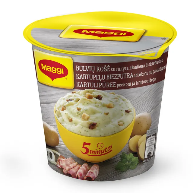 Rūkytos kiaulienos skonio bulvių košė su skrebučiais MAGGI 5 MINUTĖS, 53 g