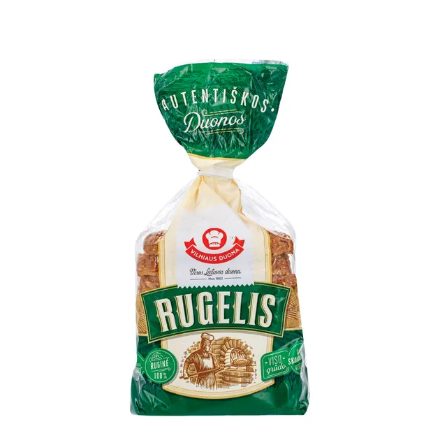 Visų grūdo dalių tamsi duona be pridėtinio cukraus RUGELIS, 350 g