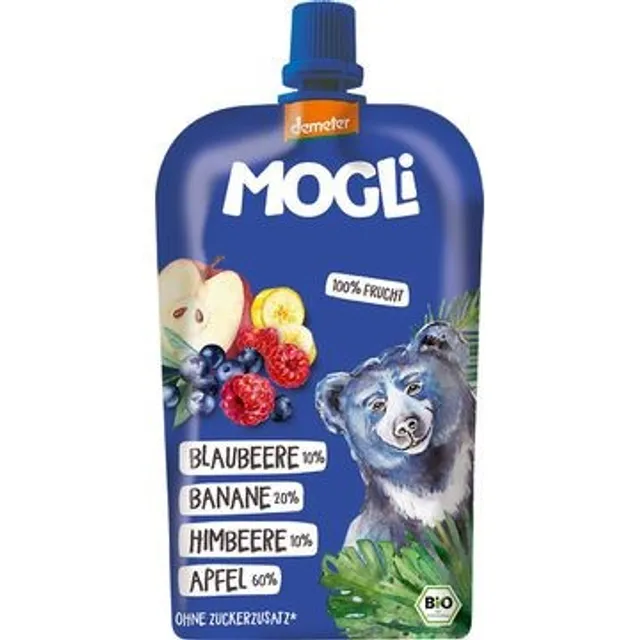 Obuolių, bananų, šilauogių tyrelė, biodinaminė MOGLI, 100 g