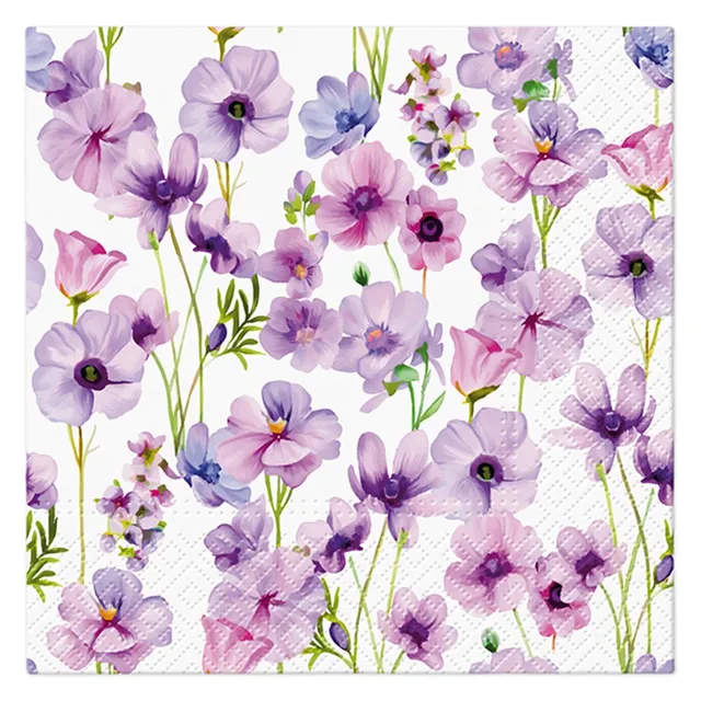 Popierinės servetėlės PAW, violet. gėlės, 33x33 cm, 20 vnt