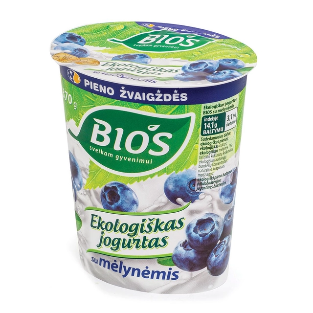 Экологический йогурт без лактозы с черникой BIOS, 3,1% жира, 370 г