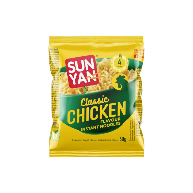 Greitai paruošiami makaronai su vištienos skonio sultiniu SUN YAN, 60 g