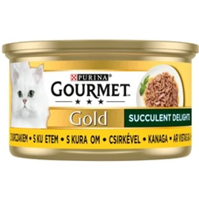 Visavertis šlapiasis ėdalas suaugusioms katėms su vištiena GOURMET GOLD SUCCULENT DELIGHTS, 85 g
