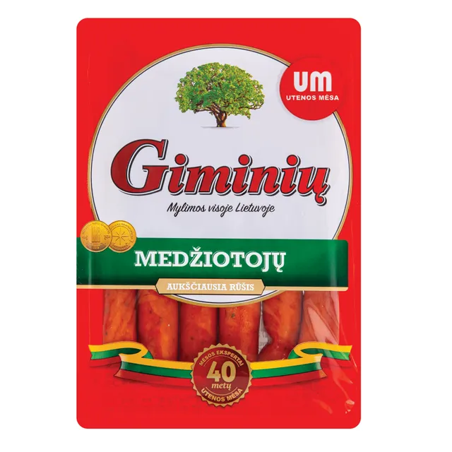 Karštai rūkytos dešrelės GIMINIŲ MEDŽIOTOJŲ, a. r., 250 g