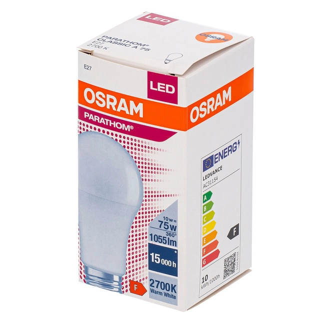 LED lemputė OSRAM Frosted, CL A75 E27 10W, 1055 lm